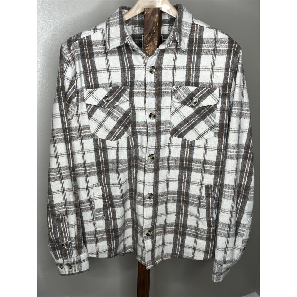 Distortion Men's Button Down Shirt Plaid Shacket Short Jacket Size Large